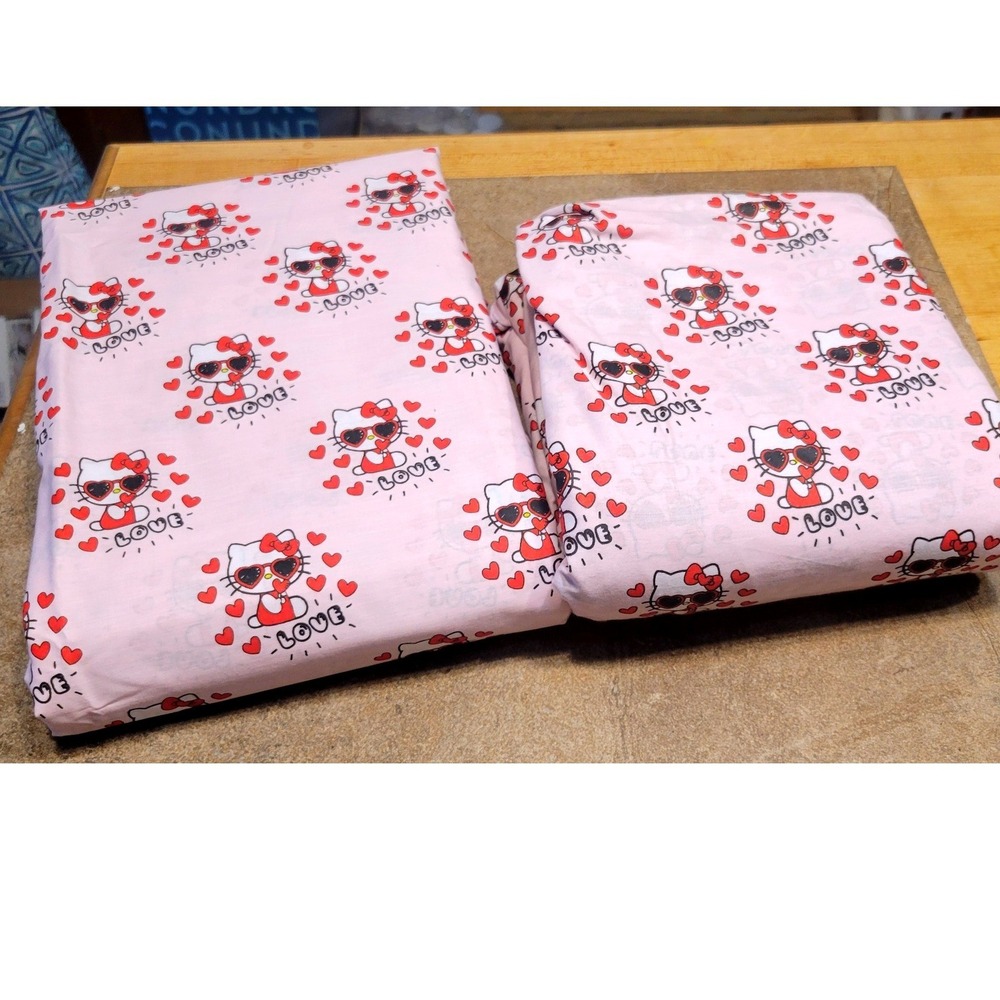 Sanrio Hello Kitty Pink Heart Sunglasses Full Flat and Fitted Sheet Set Cotton